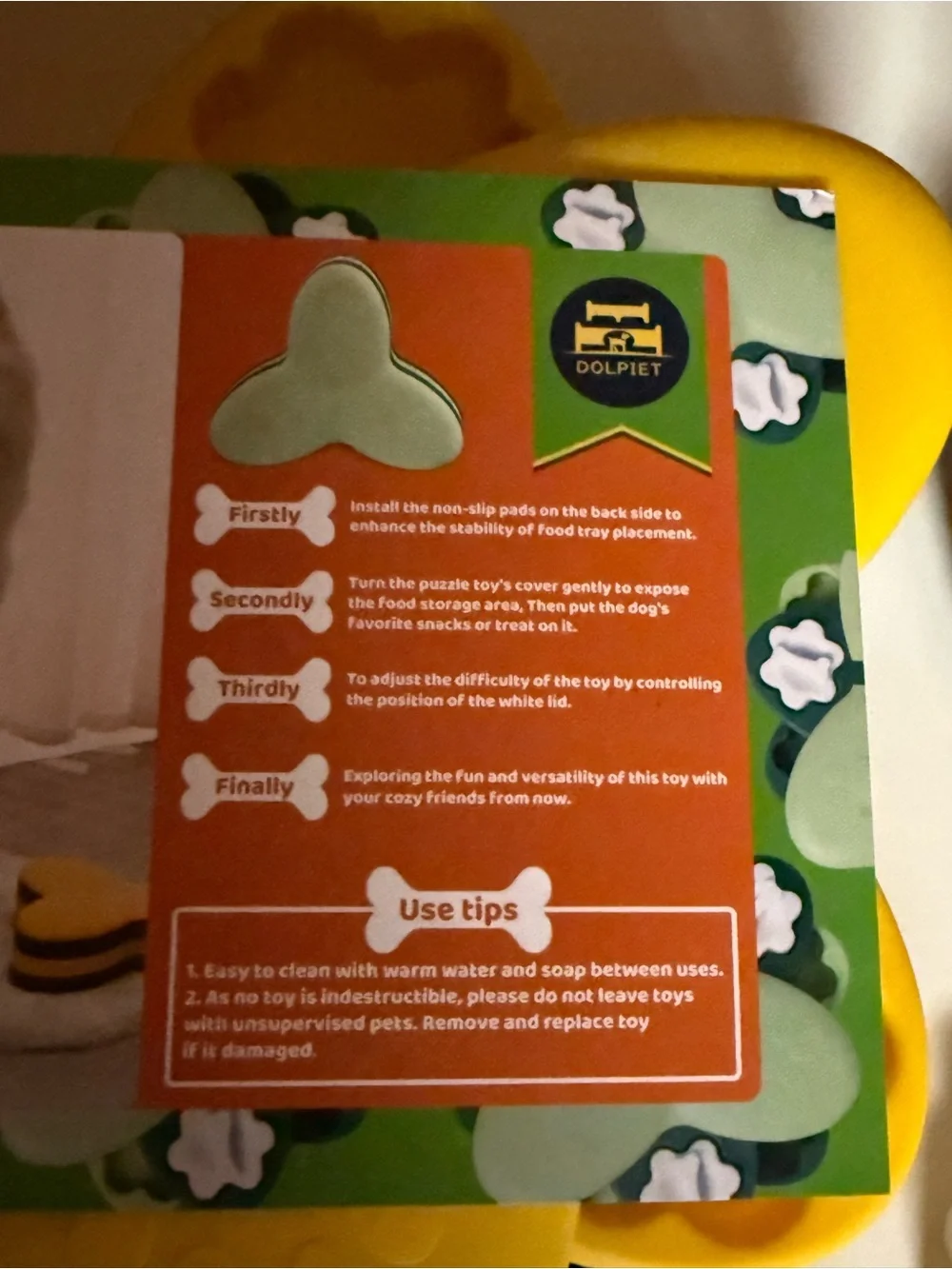 Interactive Yellow and Teal Dog Puzzle Feeder Toy